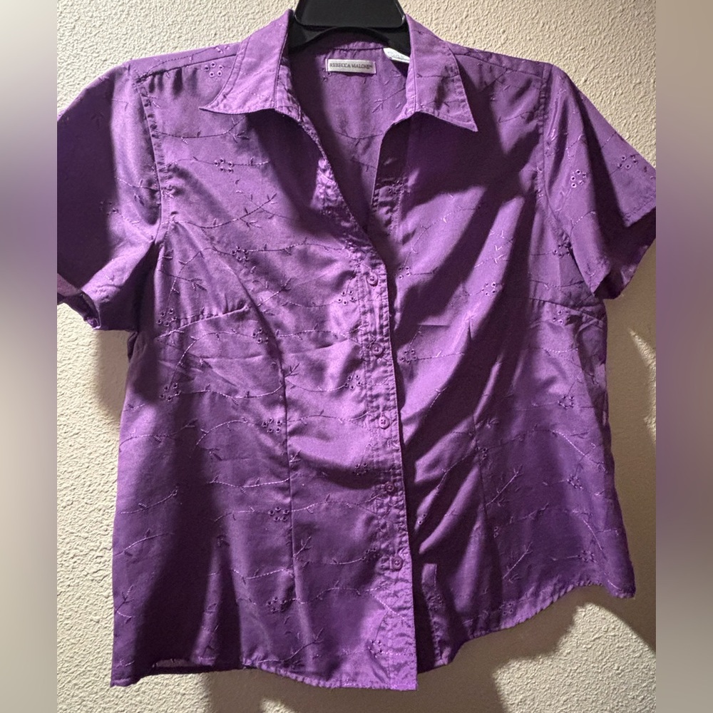 Rebecca Malone Purple Boxy Button Down Shirt
